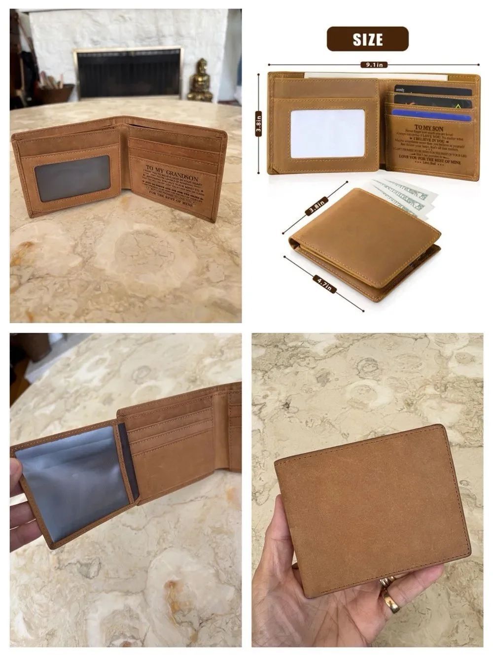 To My Grandson - Inspirational Quote Compact Leather Bifold Wallet